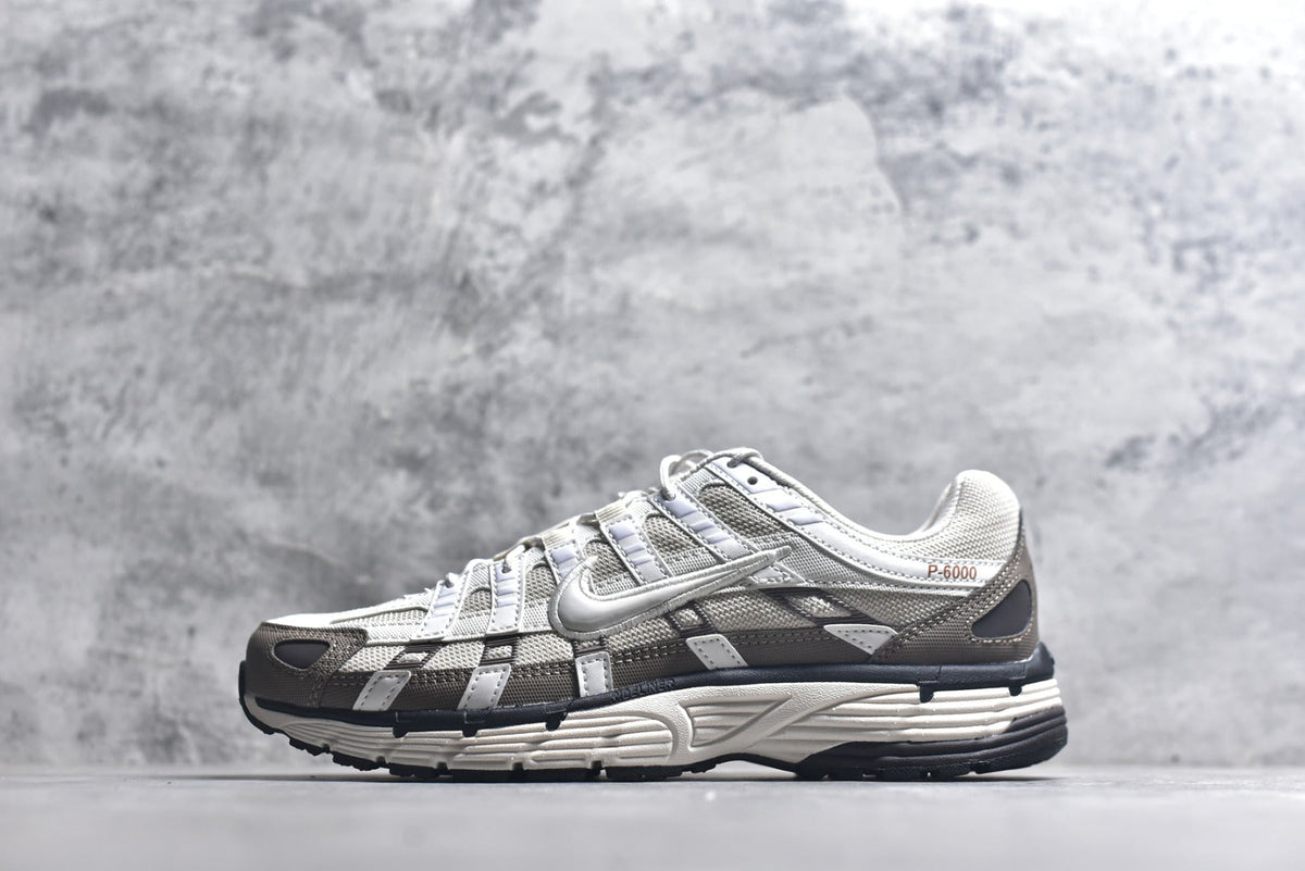 Nike P-6000 Sneakers Retro Metallic Silver Casual Running Shoes Unisex White / Brown