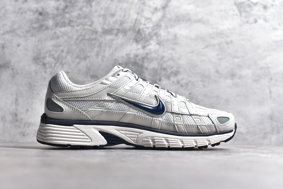 Nike P-6000 Sneakers Retro Metallic Silver Casual Running Shoes Unisex White Navy