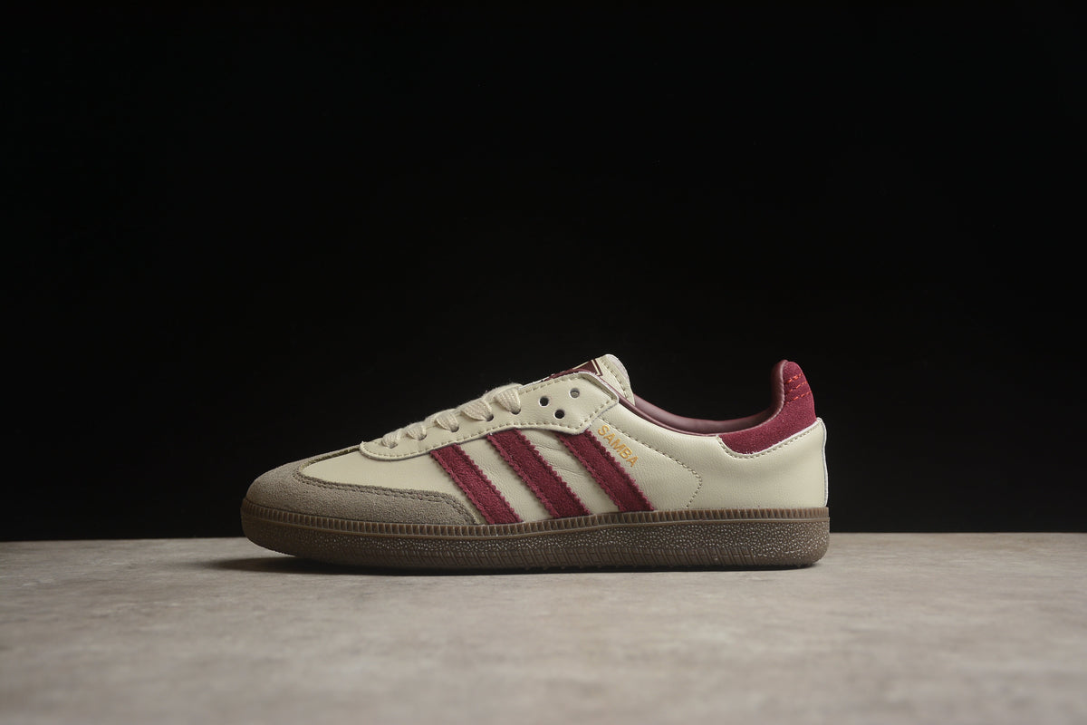 adidas Samba OG Low Top Sneakers Leather Suede Retro Gum Sole Casual Shoes Unisex Cream Leather & Burgundy Stripes