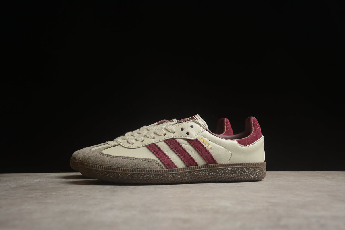 adidas Samba OG Low Top Sneakers Leather Suede Retro Gum Sole Casual Shoes Unisex Cream Leather & Burgundy Stripes