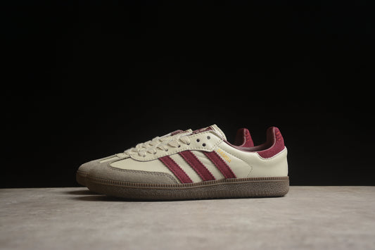 adidas Samba OG Low Top Sneakers Leather Suede Retro Gum Sole Casual Shoes Unisex Cream Leather & Burgundy Stripes