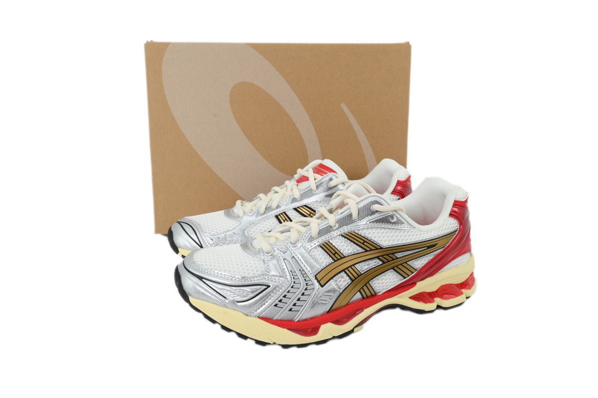 ASICS GEL-KAYANO 14 Unisex Retro Running Shoes Cream Pure Gold Red