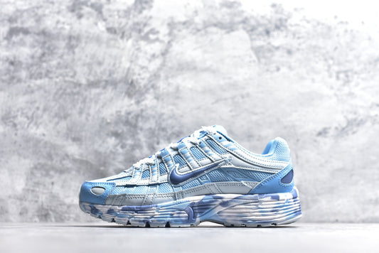 Nike P-6000 Sneakers Retro Metallic Silver Casual Running Shoes Unisex Light Blue Camo